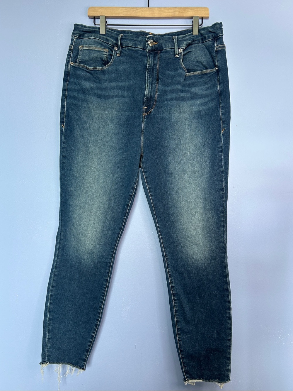 Good American straight leg raw hem jeans